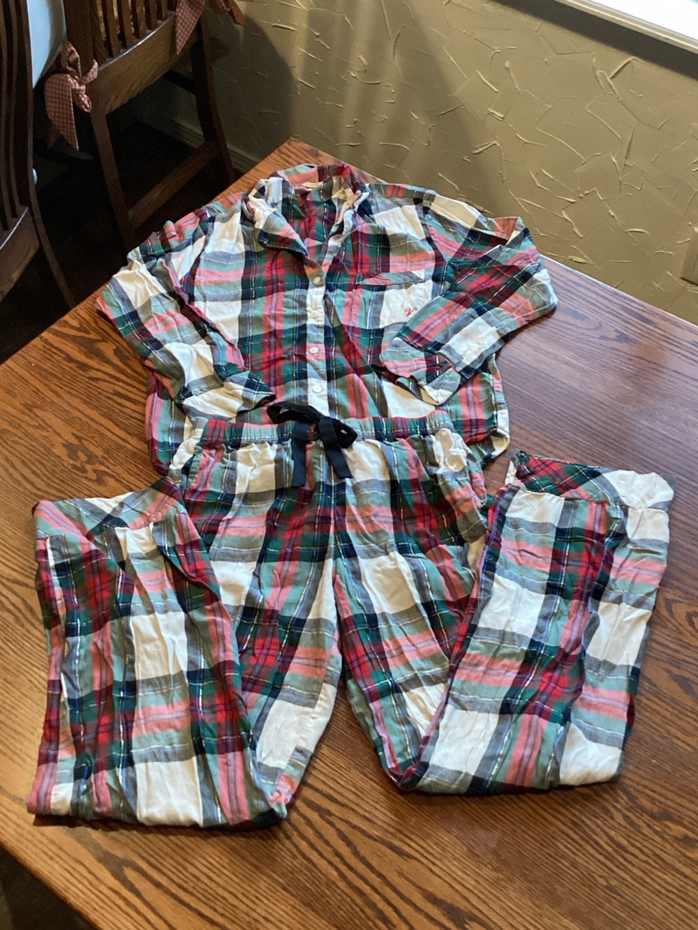 Victorias Secret Plaid Cotton Pajama Set - Red, Green & White